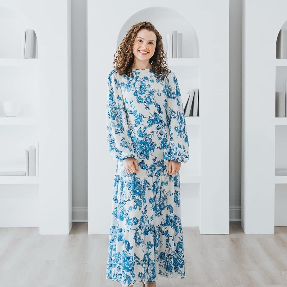 NEW Withloveleena’s Drop- Floral Blue and White Maxi Dress